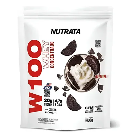 W100 Nutrata Whey Protein 100% Concentrado 900g - Sabor Cookies E Cream Cookies And Cream