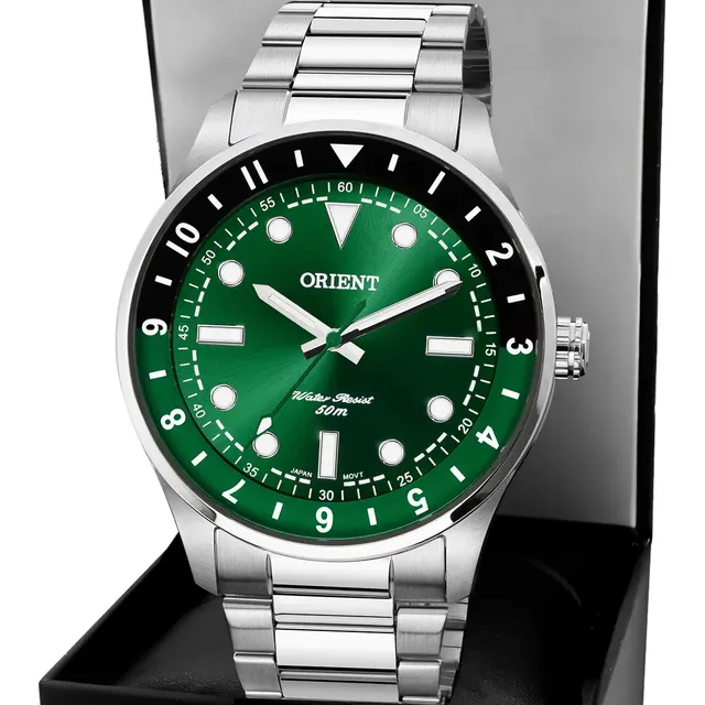 Relógio Orient Masculino Verde Prateado Mbss0015e1sx Quartzo Aço Inoxidável Preto/verde