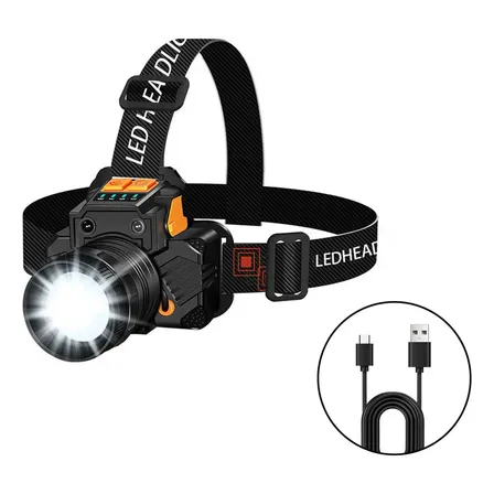 Lanterna De Cabeca Potente Led 90000 Lúmens Prova Dágua Tatica Camping Recarregável Cor Preto Luz Branco