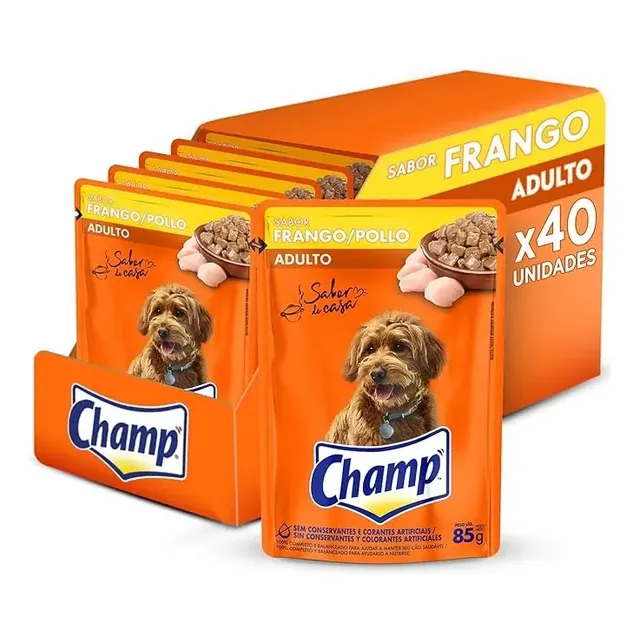 Ração Úmida Sachê Cães Adultos Sabor Frango 85g 40un Champ