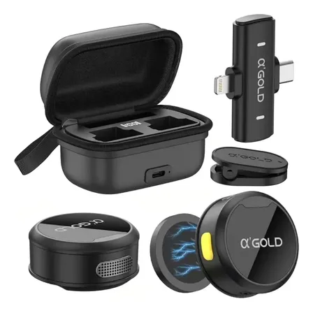 Microfone Lapela Sem Fio A'Gold 2 Em 1 Anti Ruído Para Celular e Computador