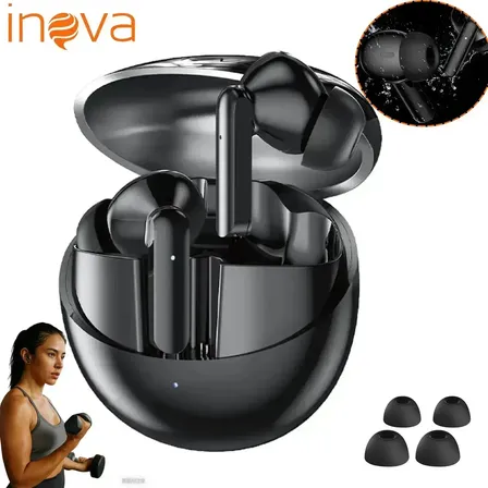 Fone De Ouvido Sem Fio In-ear Bluetooth 5.4 Inova P/ Android E Ios Com Cancelamento De Ruído, Microfone E Bateria De Longa Duração Conforto Perfeito Preto