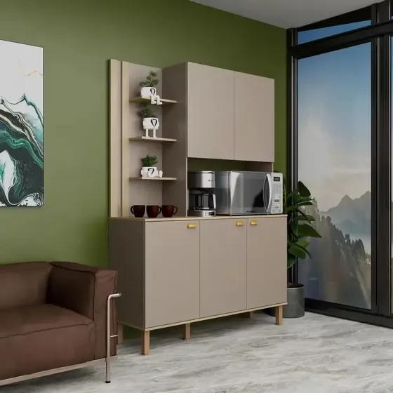 Cozinha Compacta Safira 135cm 5 Portas 3 Prateleiras Bartira Nude