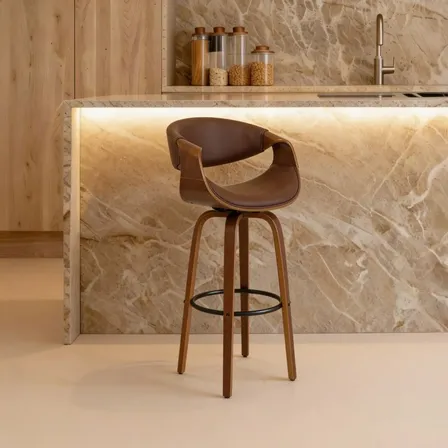 Banqueta Giratória Marrom Nicole com Encosto e Apoio para Pés HomeNow