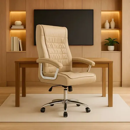 Cadeira Ergonômica Presidente California 150kg Encosto Reclinável Fendi Nr17 Sistema Relax Com Trava Couro Sintético e Molas Escadas