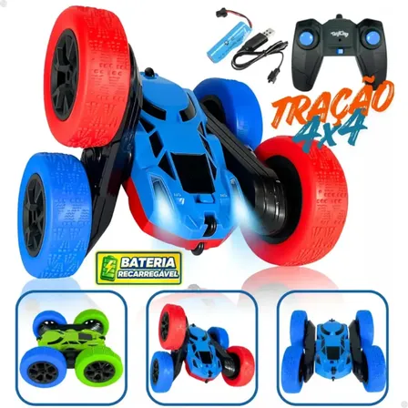 Carrinho De Controle Remoto 4x4 Giro 360 Pirueta Carro Maluco Colorido Grande Bateria Recarregável Atacarejo Kids Off Road Tração 4x4
