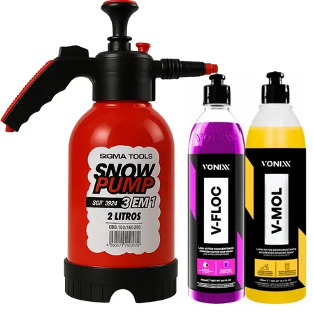 Snow Foam Manual Pulverizador Gerador De Espuma Com V-floc 500ml E V-mol 500ml Kit Lavagem Automotiva Luck Way