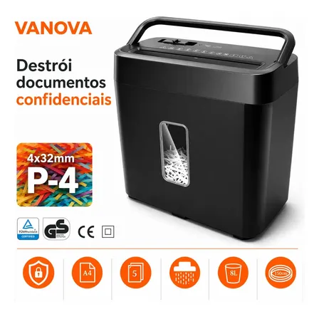 Fragmentadora De Papel 5 Folhas Corte Cruzado 4x30mm 110v/220v Silenciosa Segurança P-4 Triturador De Papel Para... 127v Preto