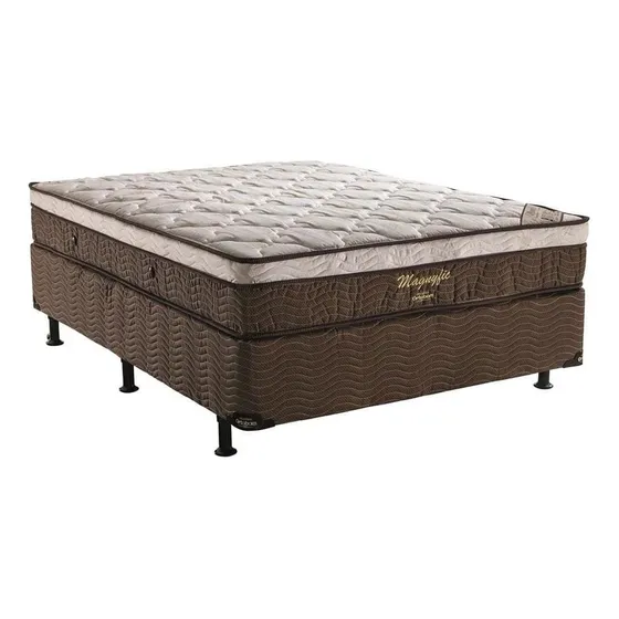 Cama Box De Casal Magnyfic Com Ortopillow E Molas Ensacadas Marrom E Bege