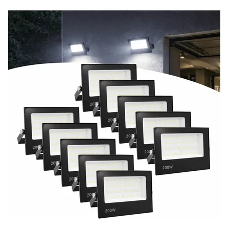 KIT 10 Refletor Led Holofote Slim 200w Koales Bivolt Prova Dágua Branco Frio Preto