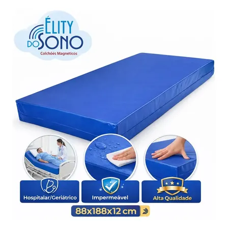 Colchão Solteiro Impermeável Hospitalar Geriátrico Espuma Firme 88x188x12 Azul Napa Bagum Convim Premium Alojamento Chácaras Pousadas Resistente Lavável