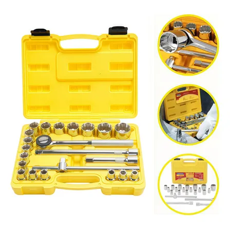 Jogo De Soquetes Estriados Encaixe 1/2'' 22 PeçasCor Cinza/amarelo
