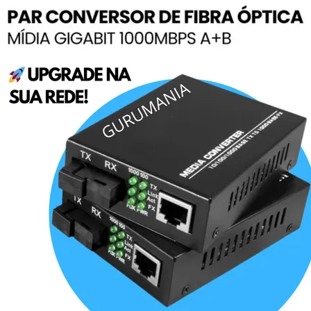 Conversor Fibra Óptica Gurumania 1000mbps SM Ethernet RJ45 10/100/1000mbps