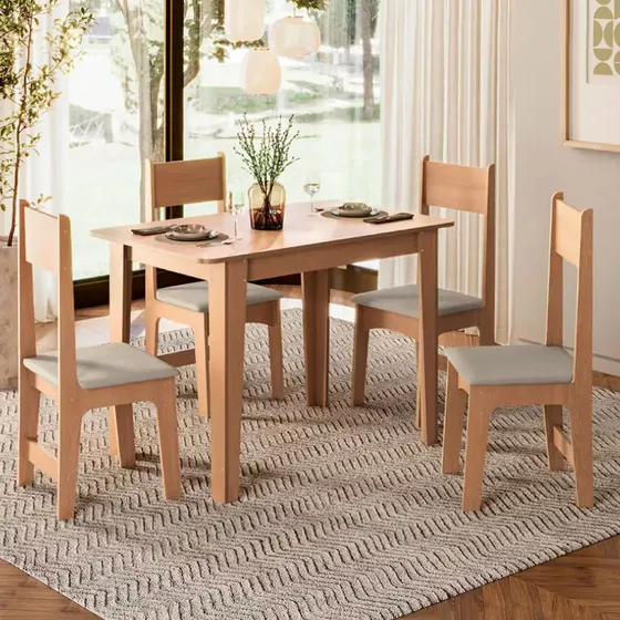 Conjunto De Mesa Sonetto Delta Com Tampo E 4 Cadeiras Bege