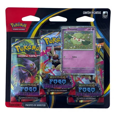 Blister Triplo Pokémon Megaevolução Fogo Fantasmagórico Português Cottonee
