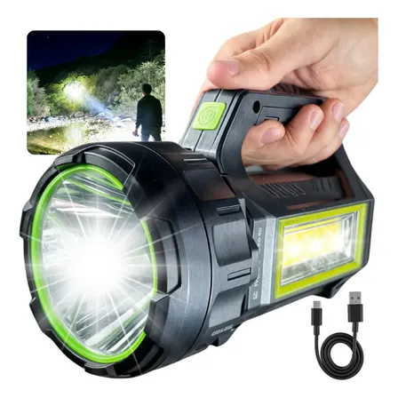 Lanterna Led Tática Grande Farolete Holofote De Mão 7 Modos 100000 Lúmens Super Potente Recarregável Usb Solar Power Bank Camping Pesca Caça Trilha Uso Rural Fazenda Emergência Profissional