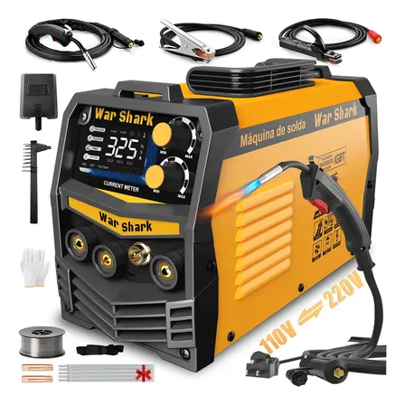 Máquina De Solda Inversora 325a 3 Em 1 Mig Tig Mma Bivolt 110v/220v War Shark Solda Eletrica Amarelo