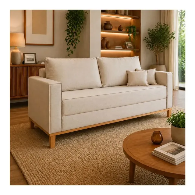 Sofá 3 Lugares Beny 180cm Retratil Moderno Sala Estar Luxo Puff Poltrona Pufe