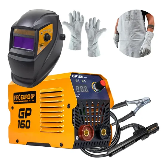Solda Inversora 160a Tig Aluminio + Máscara Automatica+ Luva Laranja