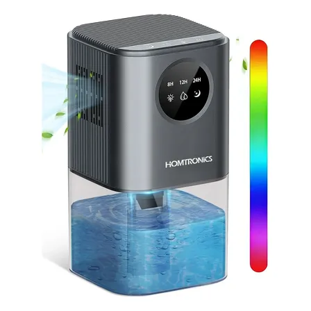 Desumidificador de 1700 ml, [Temporizador] Homtronics Desumidificador Portátil Silencioso Para Controlo da Humidade, com luz LED de 7 Cores e Desligamento Automático, Para Quarto, Roupeiro, Banho