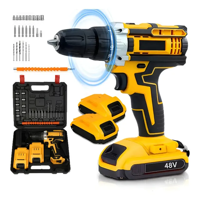 Parafusadeira Furadeira Profissional 2 Baterias Sem Fio Amarelo 48v