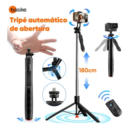 Basike Pop-up Automático Tripé Celular Universal Estável 360° Para Celularcâmeravlog E Gopro,tripé Celular Profissional Universal Bastão Selfie Com Controle Remoto Bluetooth Preto-h
