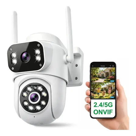 Câmera de Segurança 360° CVLINK PTZ 8MP WiFi 2.4G/5G, IP66, Dupla Lente com 10x Zoom, Externa, Áudio Bidirecional, Alarme