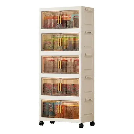 Armário Multiuso Caixa Armazenamento Dobrável 55cm 5 Andares Marrom Transparente-creme Branco