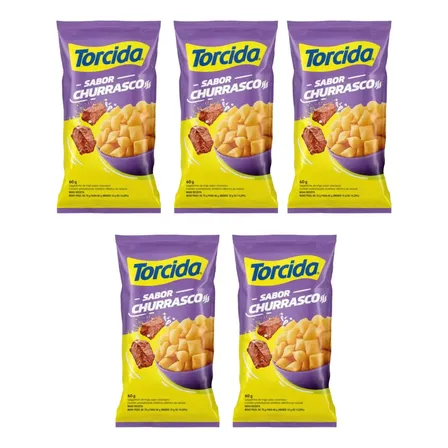 Kit 5uni Torcida Salgadinho De Trigo Sabor Churrasco 5x60g