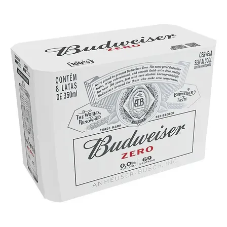 Cerveja Budweiser Zero 350ml Lata Sleek Pack Com 8 Unidades