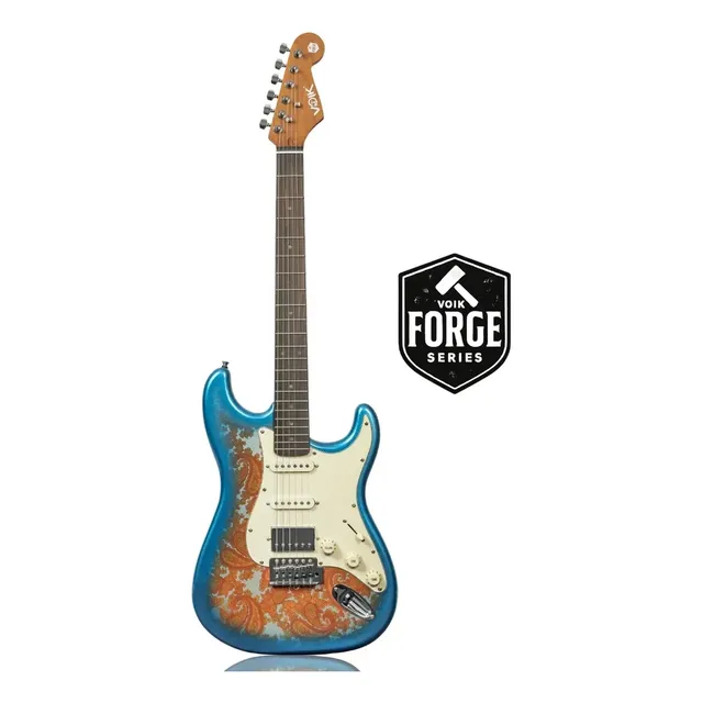 Guitarra Elétrica Voik 300 Cor Blueflame Brilhante Strato Captador Hss Corpo Álamo Braço Carbonized Maple Tarraxas... Destro Azul-aço