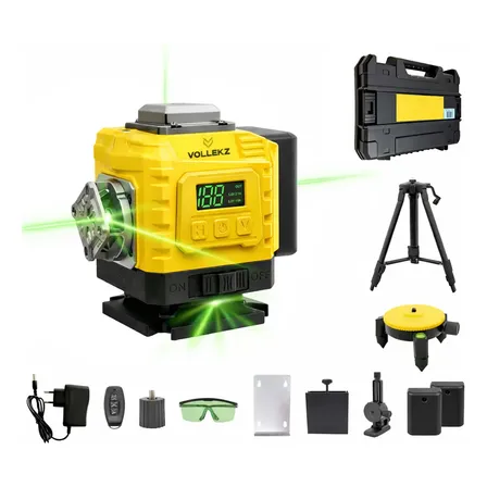 Kit Nível Laser 4D Verde Com 12 Linhas Vollekz, Tripé e 2 Baterias