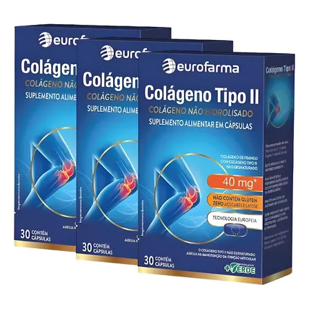 Kit Colágeno Tipo Ii 40mg Eurofarma C/ 3un De 30 Cáps Cada Sem Sabor