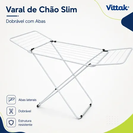 Vittak Varal De Chão Slim Abas Dobrável Retrátil Aço Reforçado