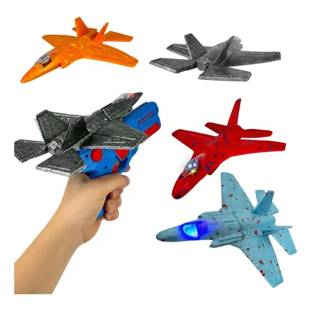 Pistola Lançador De Avião Catapulta Brinquedo Planador Led Sortida