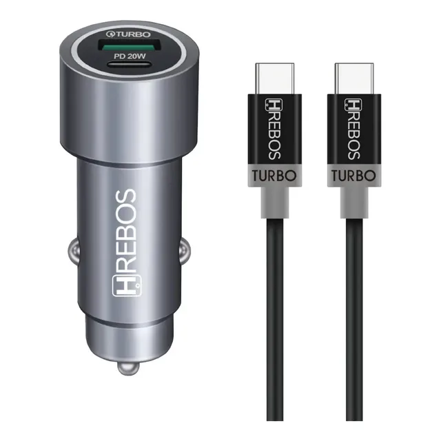 Carregador Veicular Turbo 20w Para iPhone E Samsung C/ Usb-c E Dupla Porta Cinza