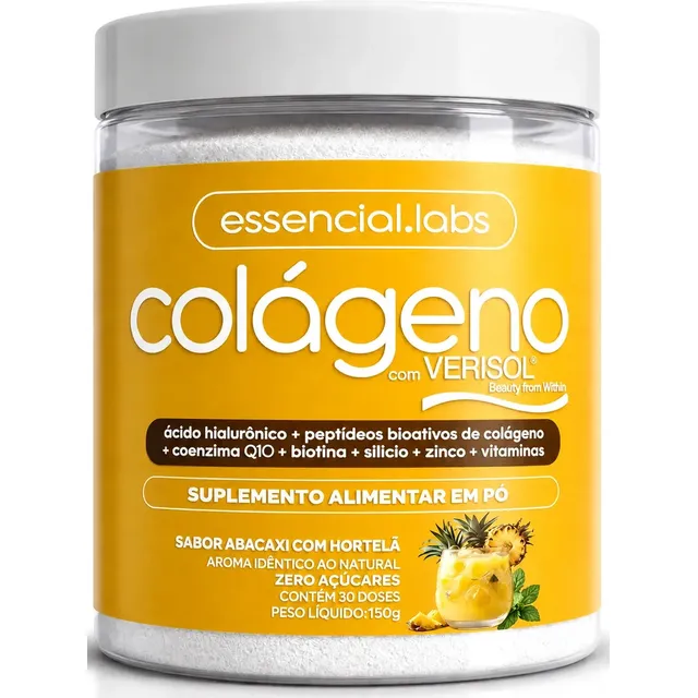 Colágeno Verisol® - Fórmula Exclusiva Com Ácido Hialurônico + Coenzima Q10 + Biotina + Silício + Zinco + Peptídeos Bioativos + Vitaminas - Sabor Abacaxi Com Hortelã - 30 Doses