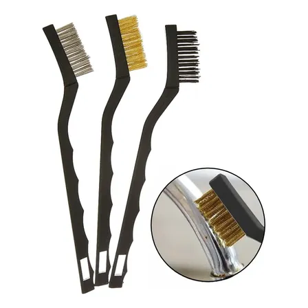 Kit 3 Escovas Mini Aço Nylon Latão Para Oficinas Limpeza Detalhe Remoção de Sujeiras