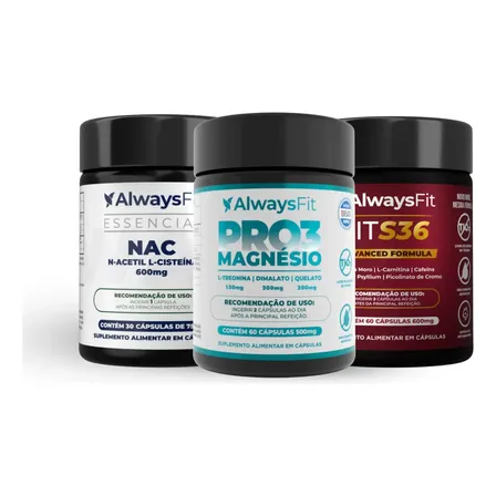 Kit Desintoxique Da Alwaysfit Pro3magnésio + Nac E Fits36 Sem Sabor