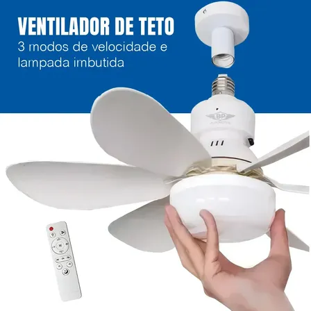 Ventilador De Teto Silencioso De 3 Modos Com Lâmpada Controle Branco 50 Cm 50 Hz X 60 Hz Branco 127/220v Plástico Polo Uk 6