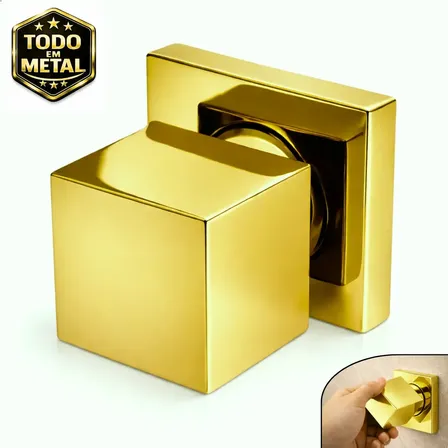 Acabamento Registro Chuveiro Quadrado Padrão Deca 1/2 e 3/4 e 1 Polegada 100% Todo Metal Dourado Gold Brilhante Com Kit Fixação Completo De Parede Banheiro Geral - SOFTINOX