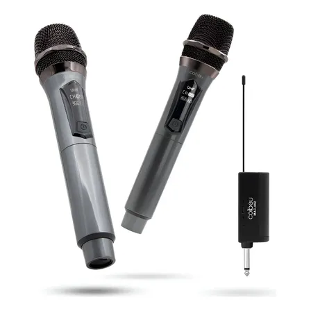 Kit 2 Microfone Sem Fio Profissional Uhf Led Com Receptor Ec Cinza