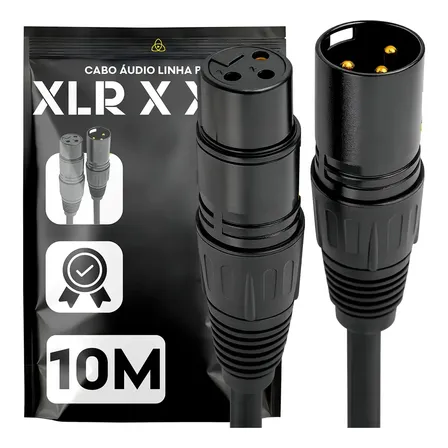 Cabo XLR Balanceado Trinity 10m para Microfone Profissional e Áudio