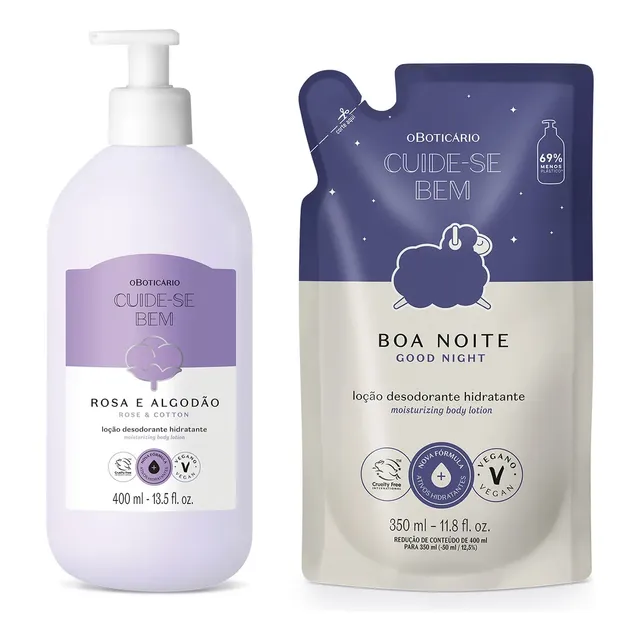 Combo Cuide-se Bem: Loção Corporal Rosa E Algodão 400ml + Re