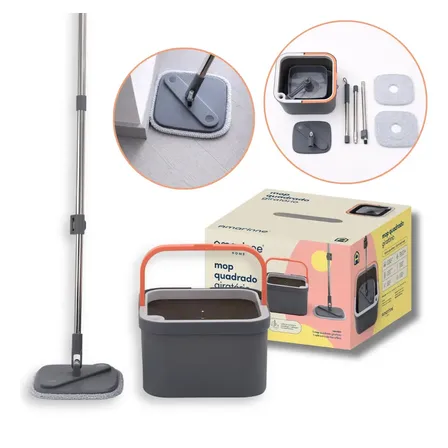 Mop Giratório Esfregão Balde Água Limpa Refil Microfibra Cinza