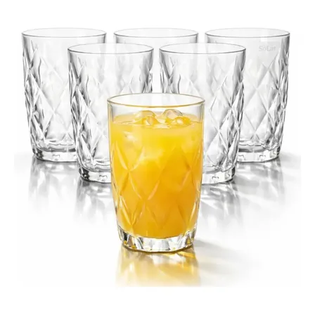 Jogo 6 Copos 400ML Vidro Diamond Resistentes para Drink Água Suco Sólar