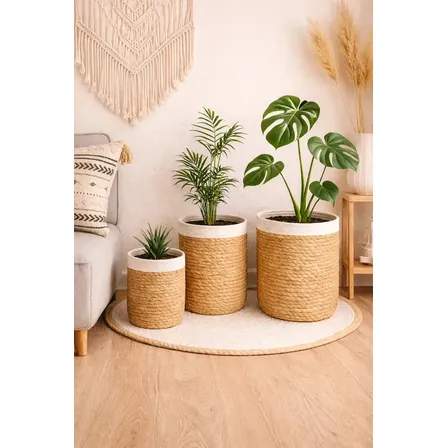 3 Cestos Organizador Rusticos Decoração Para Sala Quarto Varanda Area Piscina Cesto Palha Natural Boho Decorativo Organiza Ambiente