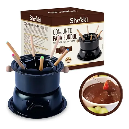 Kit De Fondue 11 Peças Preto Completo Para Queijo Chocolate E Carne Com Garfos E Base Elegante Luxo Para Reuniões E Jantares Shokki