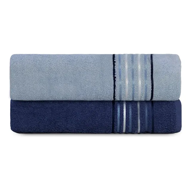 Jogo Toalha Banho Banhão Vitta 4pçs 400g Algodão Camesa Marinho Com Azul Claro Lisa