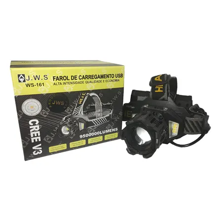 Lanterna De Cabeça Led T12 Usb Jws 3.000 Lumens A Mais Forte Branco Preto